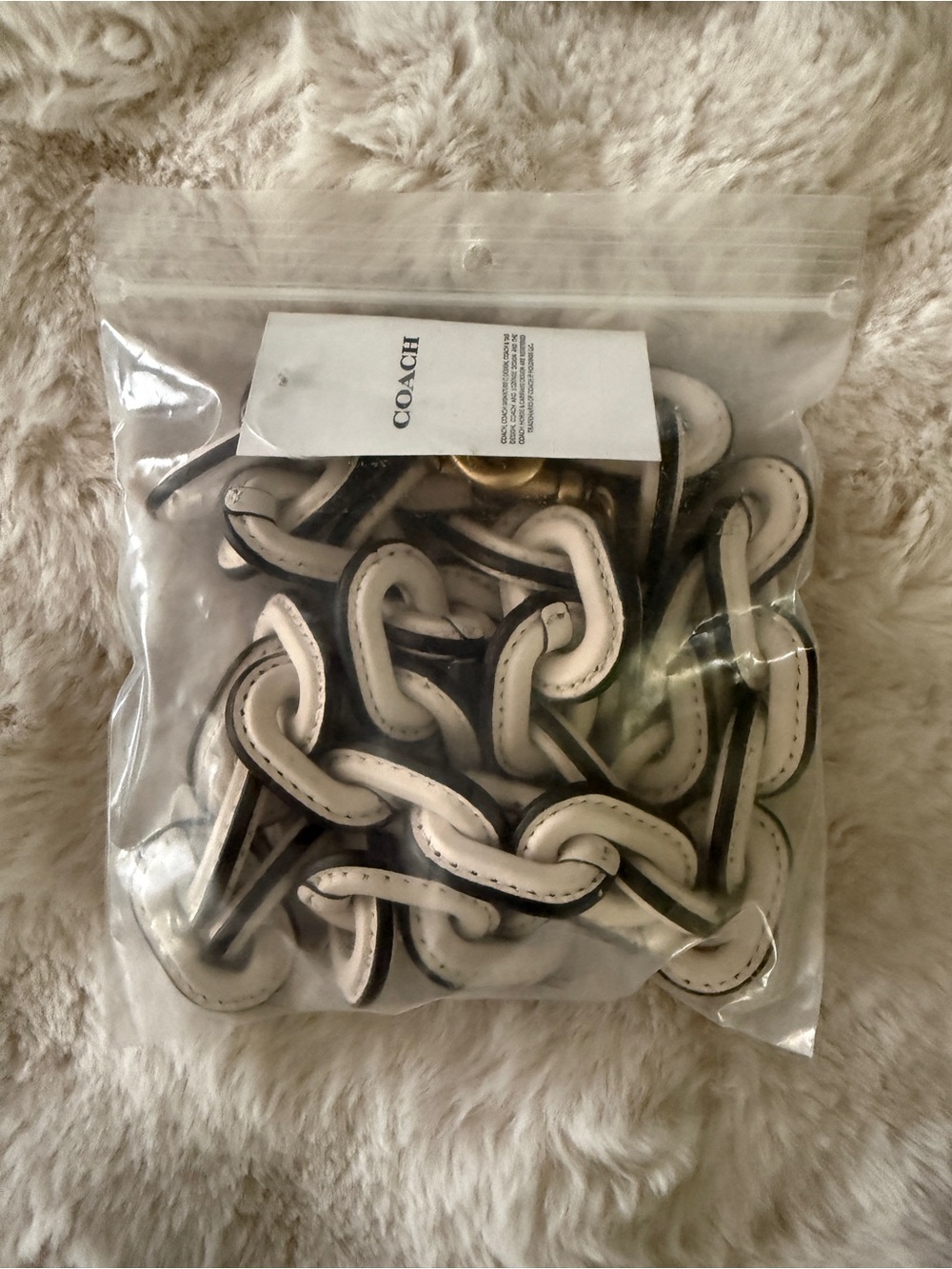 Coach White Leather Chain Strap with Dark Edge Trim, new with tags